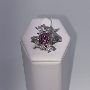 🔅🆕🔅 ✨Exquisite S925 White & Pink Sapphire Simulated Stones Flower 🌸 Ring✨✨